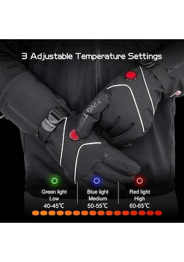 Vkemall Isıtmalı Eldivenler Pil İle Çalışan Dokunmatik Ekran Su Geçirmez Isıtma Eldivenleri Kış Sıcak Kayak Eldivenleri Tırmanma Yürüyüş Bisiklet Motosiklet Kayak Snowboard Siyah