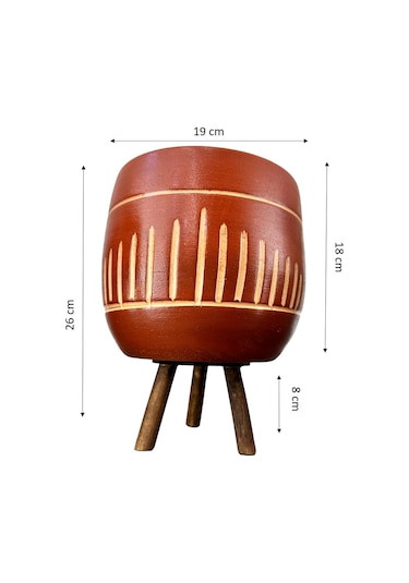 Bitki Tasarımı Çizgi Desenli Toprak Saksı 3 Ayaklı 19 Cm