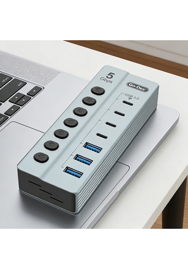Go Des Gd-9212 7 İn 1 Çoklu Type-c Ve Usb Hub Çoğaltıcı Gri