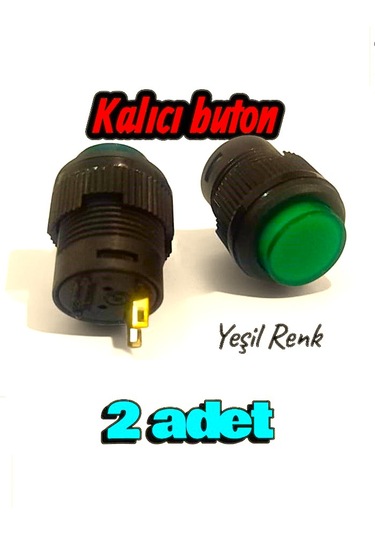 16mm Plastik 2 Pin Anahtarlı Buton Yeşil - Kalıcı Buton- Anahtar