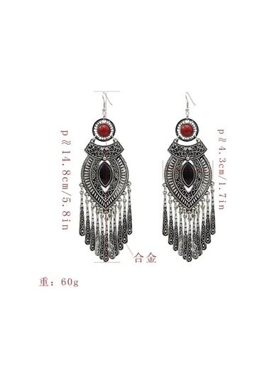 Ganzhoushop Vintage Uzun Tayland Siyah Siyah Renk Püskül Küpeleri Kadınlar Için Hint Gümüş Büyük Beyan Qs Moda Aksesuar Siyah