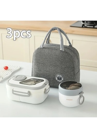 Yingfu 3'lü Set Taşınabilir El Taşıma Çantası Seti - Termal Çanta, Pp Termal El Taşıma Çantası Ve Yulaf Kupası Gri