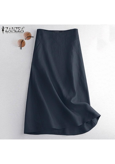 Zanzea Bayan Yaz Casual Yan Fermuarlı Pamuk Keten Etekler Kahverengi