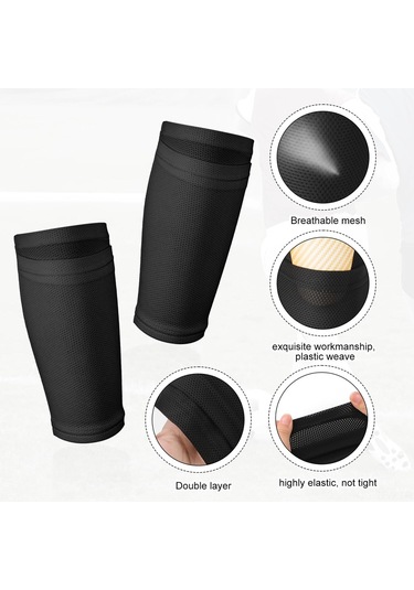 Tenfowee Futbol İçin Çift Paket: Beyaz + Siyah Bacaklı Çoraplar, Tibia Koruyucu, Panel Sabitleme Özelliği Siyah - Beyaz