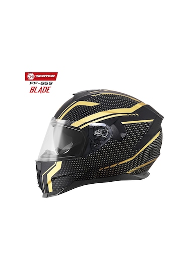 Scoyco FF-869 Blade Güneş Vizörlü Kapalı Kask Gold - Mat Siyah