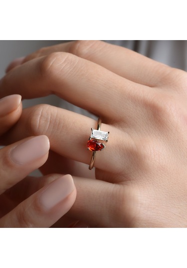 14 Ayar Altın Kaplama Kalp Ve Damla Renkli Taşlı Yüzük - Rs00114 Altın