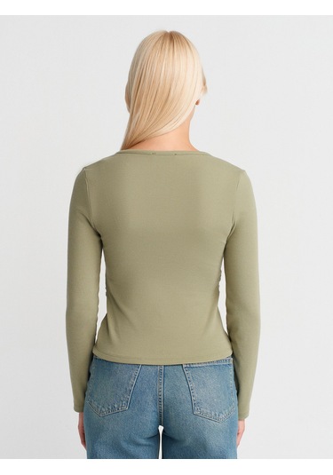 Dilvin 31548 Düğme Detaylı Büzgülü Top-çağla Çağla