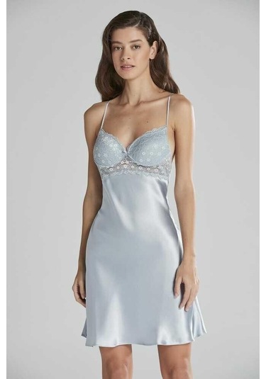 Pierre Cardin Saten Güpürlü Kaplı Gecelik 600 Mist 001