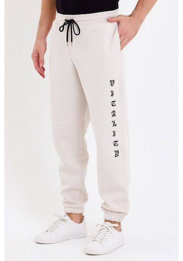 JAHR MARC Baskılı Oversize Krem Erkek Eşofman Altı Krem