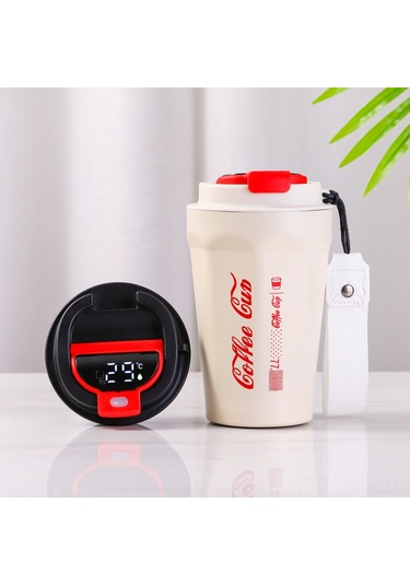 Aubyhe Beyaz Akıllı Sıcaklık Ölçer Çelik Çift Katlı Termos Bardak, Ofis Ve Araç İçin Taşınabilir, 400ml