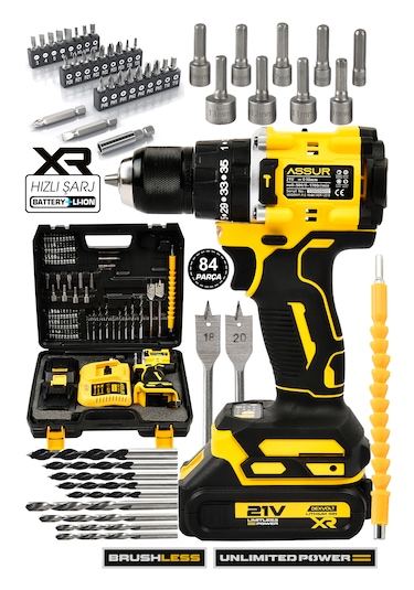 Assur ASR132 21V Darbeli Şarjlı Matkap Vidalama Sarı