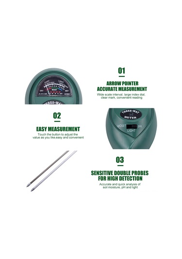 Toprak Ph Metre 3'ü 1 Arada Toprak Test Kitleri Ph Nem Işık Metresi Bahçe, Tarım, Çim Bitkileri İçin Elektrik Gerektirmez
