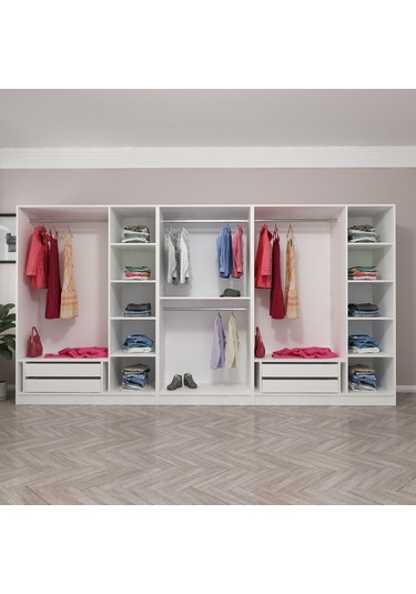 Minar Kale 8 Kapaklı 4 Çekmeceli Dolap Beyaz Antrasit 190cm Çok Renkli