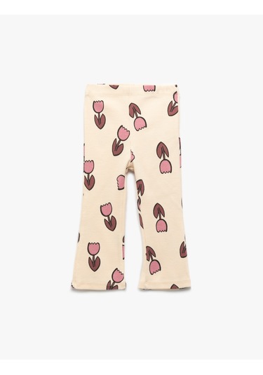 Koton Pamuklu Beli Lastikli Çiçek Desenli İspanyol Paça Tayt Bej Desenli 6wmg40018ak Ekru Desenli Koton Pamuklu Beli Lastikli Çiçek Desenli İspanyol Paça Tayt Bej Desenli 6wmg40018ak Ekru Desenli