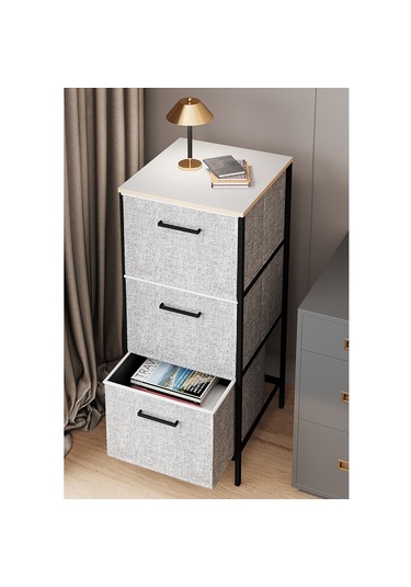 3 Çekmeceli Çok Amaçlı Dolap Büyük Boy Komodin Sehpa Gri 1618