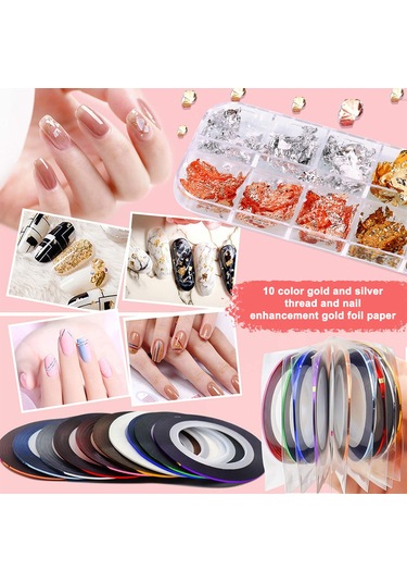 Vkemall Pembe Manikür Aleti Seti: 15 Fırça + 5 Çift Uç Nokta Kalemi + 4 Sticker + 2 Dekor Kutusu + Altın Folyo + 10 Renkli Tel + Pinzet