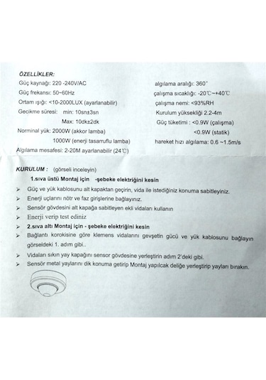 Varlık Sensörü 360 Derece Sıva Üstü-sıva Altı 5020