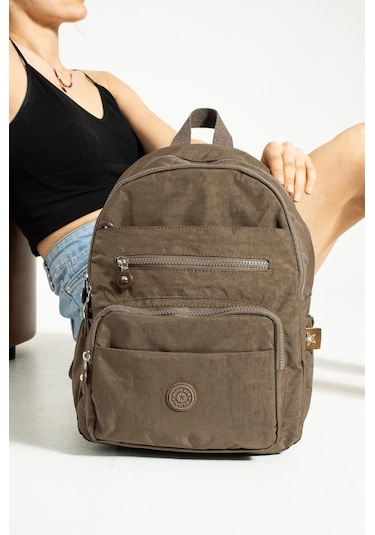 Klinkır Kadın Sırt Çantası Hafif Su İtici Kumaş Günlük Kullanım İçin İdeal 37 27 Cm Anne Bebek Çanta Kahverengi