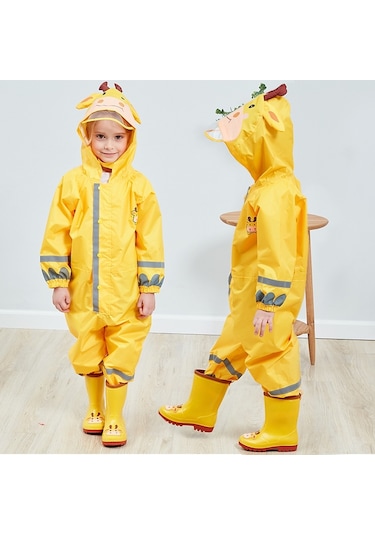 Çocuk Tek Parça Yağmurluk Erkek Ve Kız Hafif Kapşonlu Panço Pembe