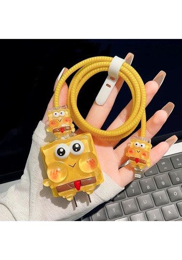 Iphone 18w/20w Uyumlu Şarj Aleti Kılıfı, Şarj Kablo Koruyucu , Şarj Koruyucu Kılıf Süngerbob İthalat