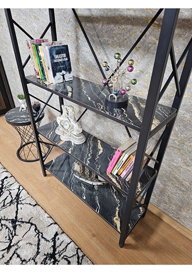 Siyah Boyalı Kitaplık - 5 Raflı Suntalem Lüks Kitaplık Luanda Çok Renkli