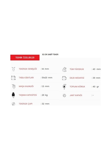 Emes 32 Lik Sabit Teker Sabit Mobilya Tekeri