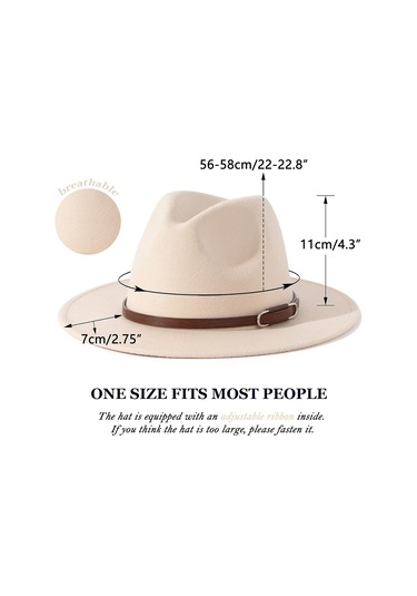 Kadınların Genişliği, Fedora Retro Panama Şapkası Kemer Tokası İle U Şeklinde Toka Kremsi Ortam Bej