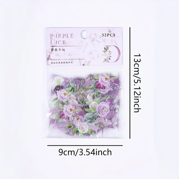 Gateesat Ddhlklb1 52 Parça Su Geçirmez Pet Çiçek Çıkartmaları, Günlük Ve Dekorasyon İçin Renkli Retro Stiker