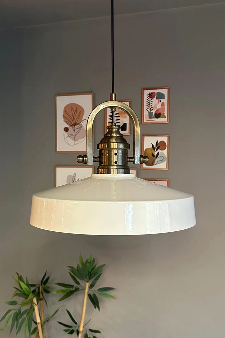 Açe Beyaz Tekli Delikli Eskitme Başlık Avize Retro Sarkıt Ofis Showroom Salon Mutfak Avizeleri Beyaz