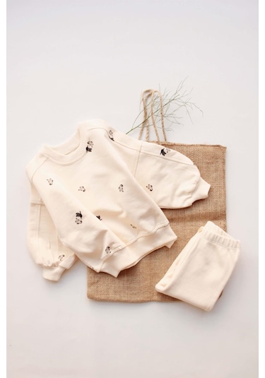 Penguen Bebek Alt Üst Takım Krem