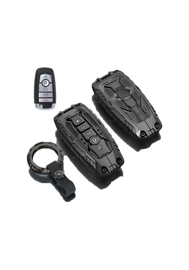Maiyame Ford 5 Tuşlu Akıllı Anahtar Koruması, Metal Kasa, Çarpma Ve Kırılma Koruma, Fusion/explorer/mustang/f150 Uyumlu, Siyah Renk + Halka Kanca