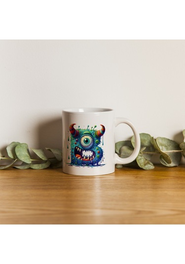 B Harfi Bardak, Sevimli Canavarlar Harflı Bardak Hediyesi Porselen Beyaz