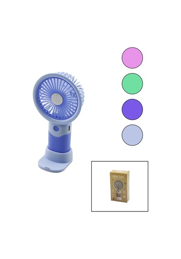 Usb Şarjlı Mini El Fanı Çap:8.4 - Y:16cm Sabit Başlık 3-kademe Hızt Elefonluklu Masaüstü Ayak Vantil