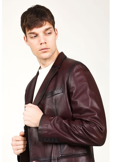 Dericlub E2246 Gerçek Deri Erkek Blazer Ceket-Bordo