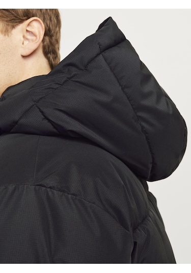 Erkek Kapüsonlu Fermuarli Puffer Mont - Build Black Siyah
