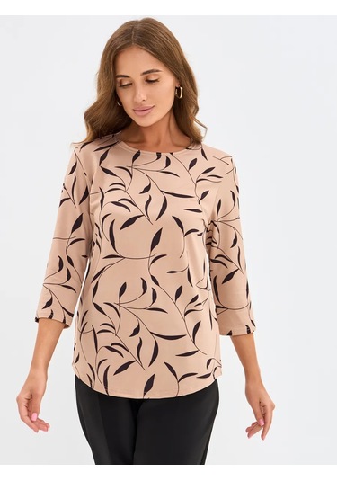 Velurteks 3/4 Kollu Ofis Günlük Bluz 53649421 Bej
