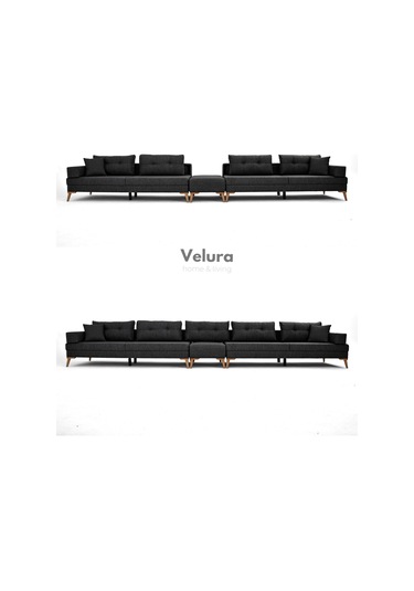 Zeri 3+3+3 Yataklı Puzzle Modüler U Köşe Koltuk Takımı & Puflu Köşe Takımı - Antrasit 110 Antrasit