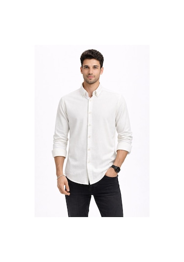 Classics Men Plus Barkod Uzun Kol Slim Fit Erkek Gömlek - 7578 Beyaz