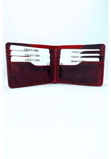 El Yapımı Hakiki Deri Premium Cüzdan Kırmızı Geniş Model Kırmızı
