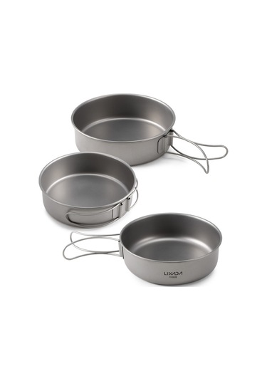 Lixada 3 Adet Titanyum Kase Seti Ultralight Titanyum Yemek Gri