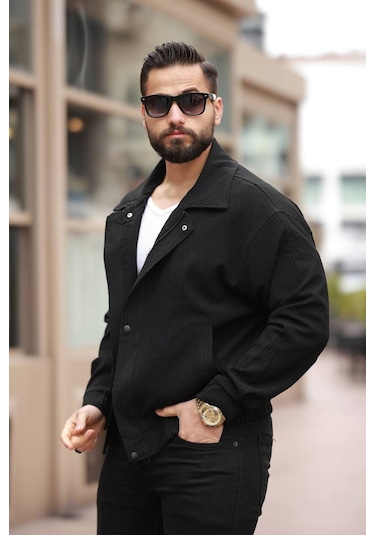 Unisex Yeni Sezon Kapitone Dolgulu Oversize Vintage Siyah Çzgl