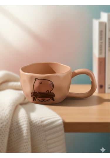 Capybara Moments Temalı Seramik Kupa Kahverengi