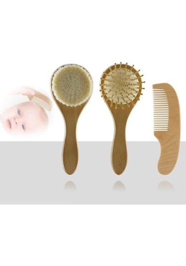 Suntek 3 Parça Ahşap Saplı Saç Fırçası Tarak Çocuklar