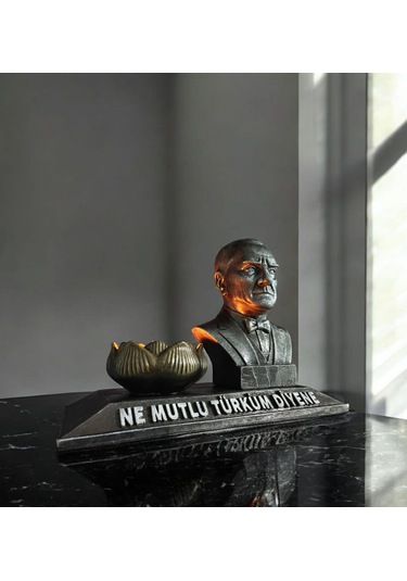 Atatürk Ne Mutlu Türküm Diyene Temalı Atatürk Biblo Mumluk Gümüş Eskitme 0