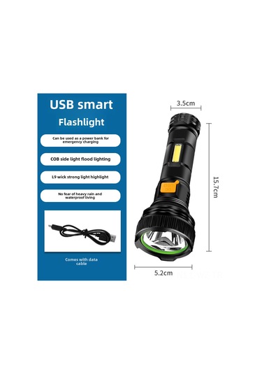 Wezone Güneş Enerjili Usb Şarj Edilebilir Led El Feneri, Ultra Parlak, Taşınabilir, Çok Amaçlı, Acil Durum Lambası T45 Lityum Pil + Usb Kablosu Çok Renkli