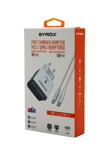 Syrox PD18T 18W PD Type-C To Type-C 3.0A Hızlı Şarj Cihazı