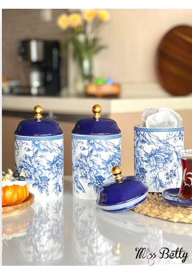 Blue Life Büyük Porselen Baharat Takımı 3'lü Çok Renkli