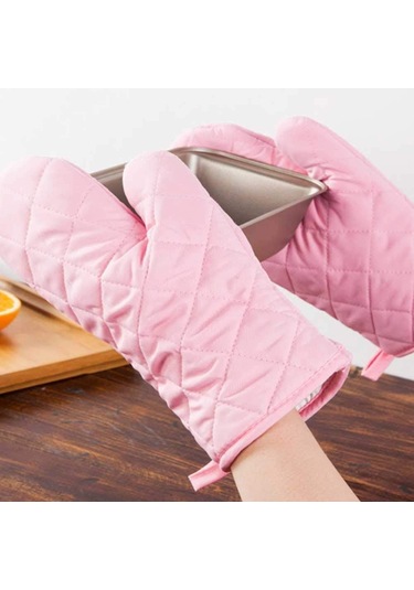 1 Çift Isıya Dayanıklı Kalın Mutfak Eldiveni Pembe Diğer