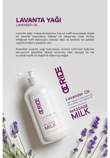 Lavanta Yağı Masaj Sütü 250 Ml Ve Nemlendirici Aromaterapi Bakımı