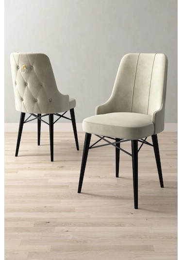 Mitra Serisi, 6 Adet Krem Mutfak Sandalyesi, Siyah Gürgen Ayak, 1. Sınıf Babyface Kumaş